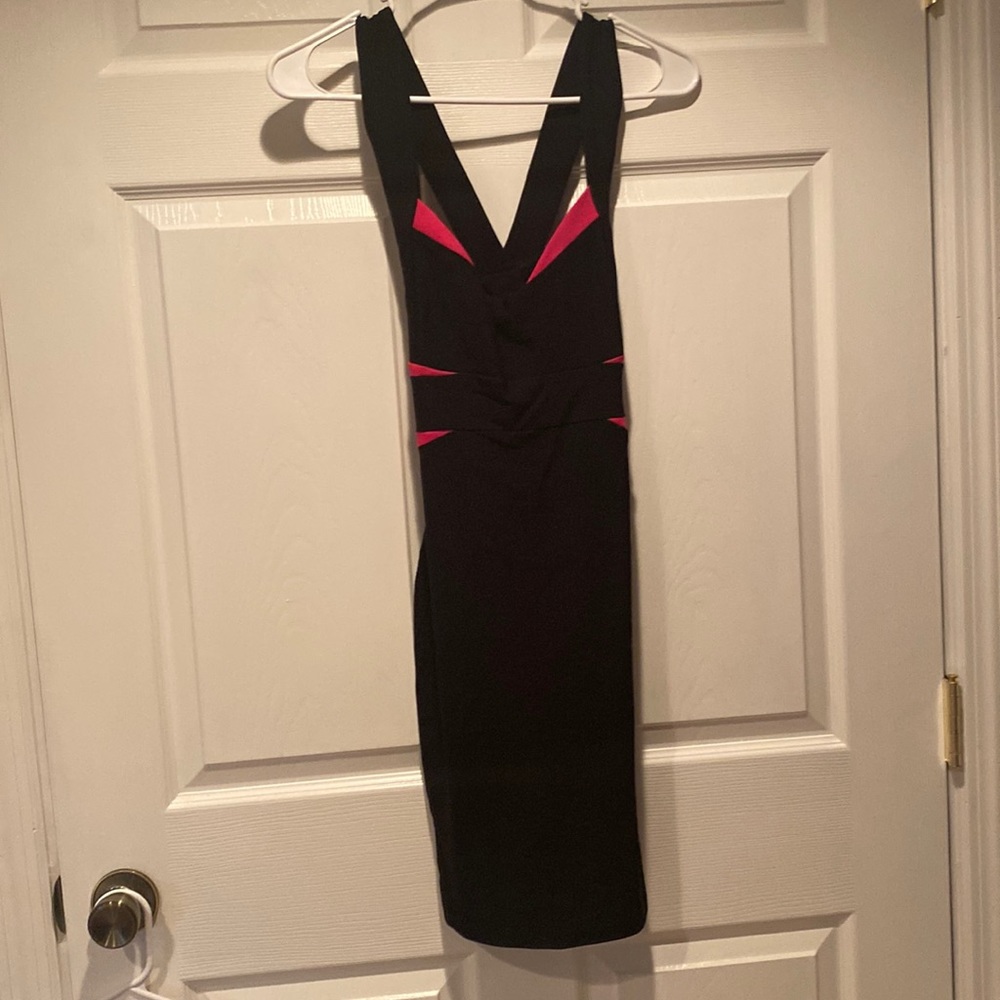 Hot pink and black spandex criss cross dress